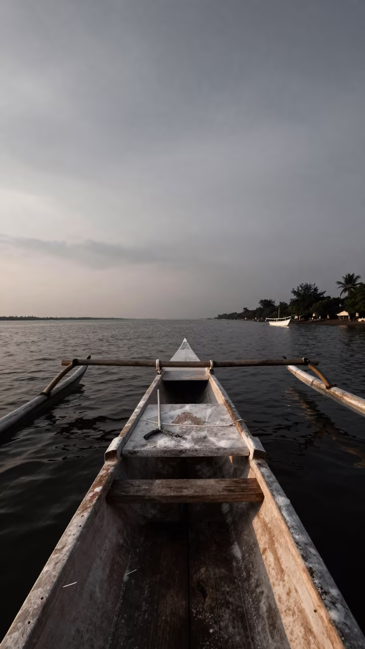 Outrigger Fishing Boat Jakarta Evening Shadow in near Tanah Abang, Jakarta