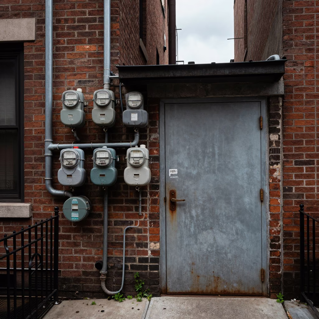 Overcast Midday New York Alleyway Service Entrance with Lived In Details in in New York, New York, United States