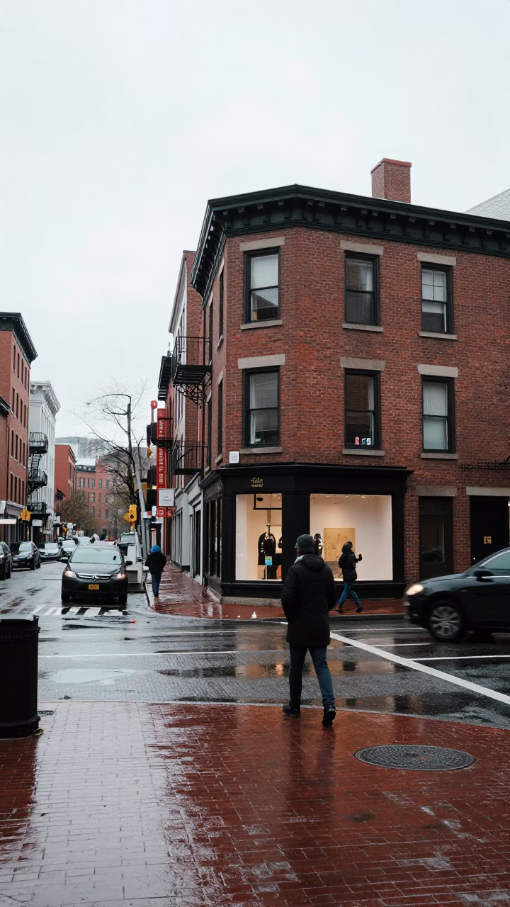 Overcast Midday Street Scene in Boston Massachusetts with Urban Details in in Boston, Massachusetts, United States