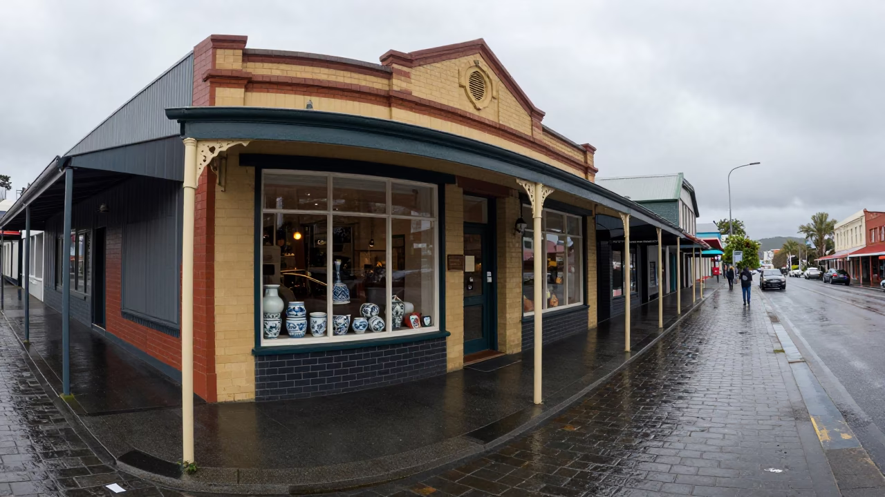 Overcast Midday Street Scene in Hobart Tasmania With Local Shop Details in in Hobart, Tasmania, Australia