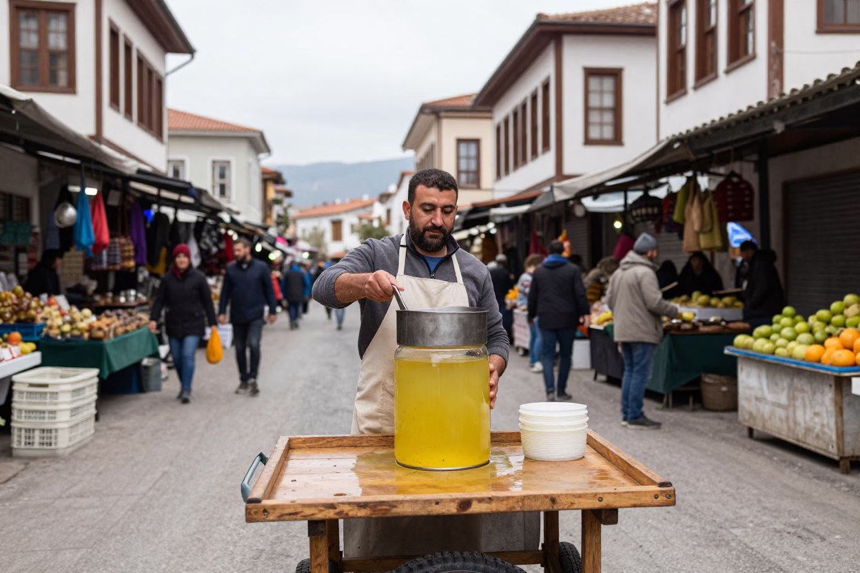 Overcast Midday Street Scene in Izmir Turkey With Local Market Activity in in Izmir, Turkey