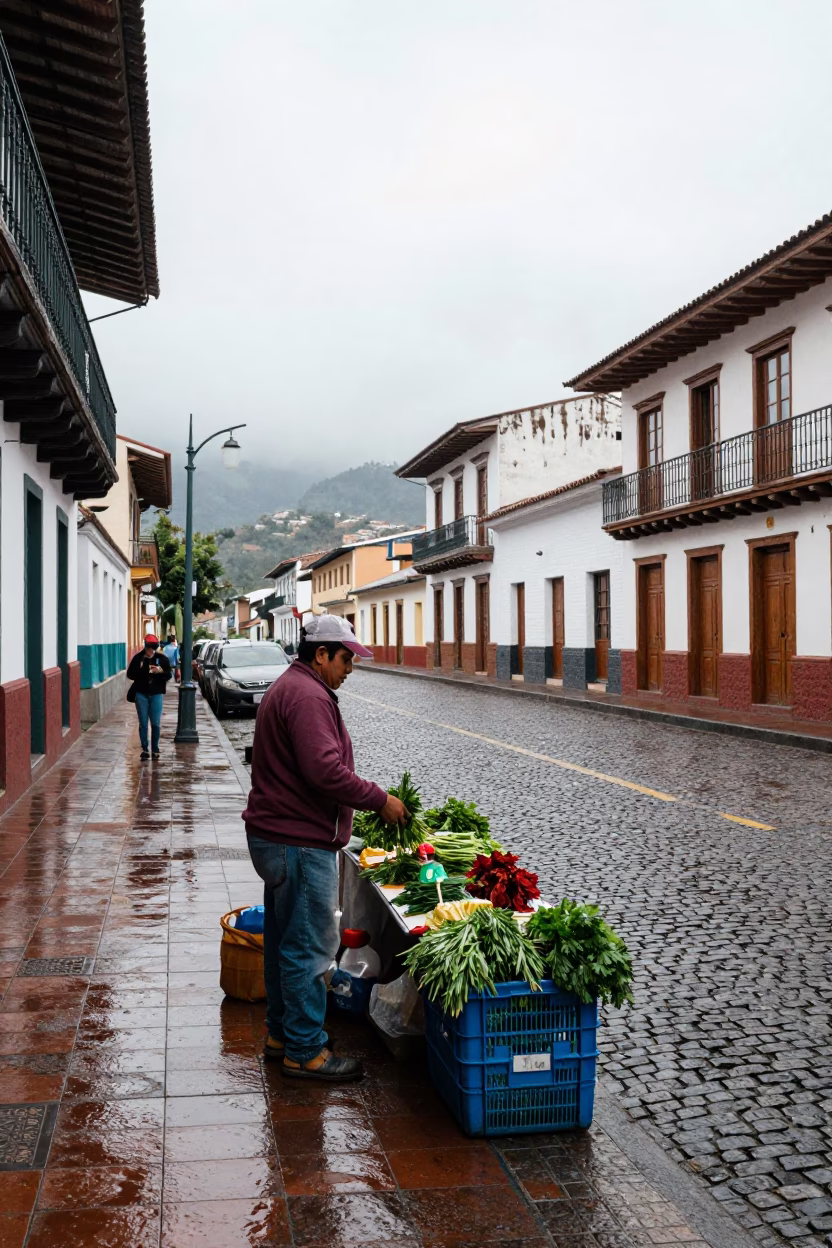 Overcast Midday Street Scene in Medellin Colombia with Local Details in in Medellin, Colombia