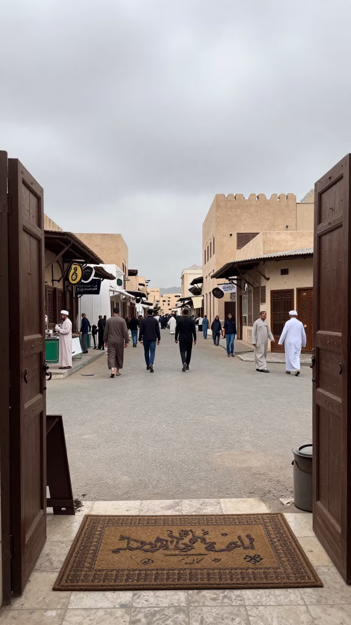 Overcast Midday Street Scene in Muscat Oman with Traditional Elements in in Muscat, Oman