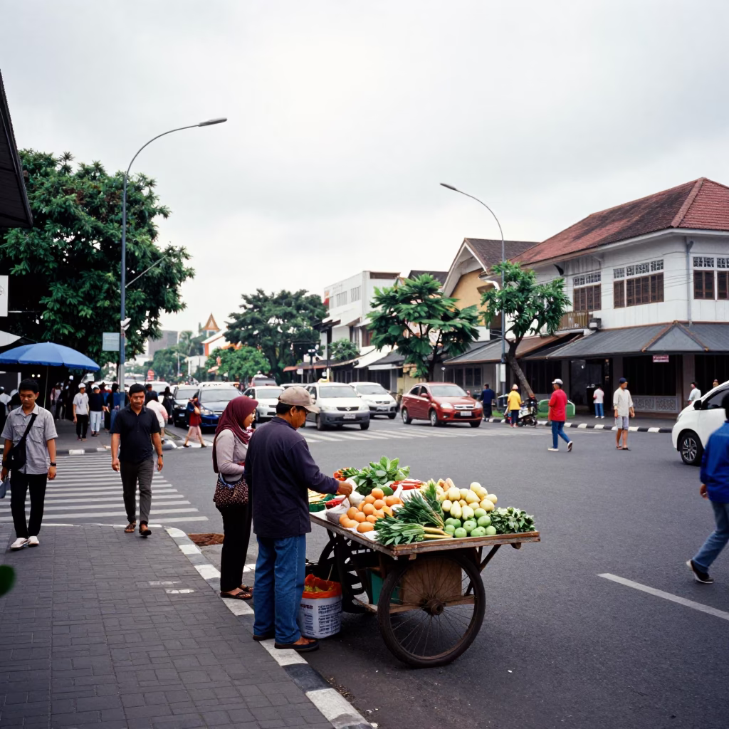 Overcast Midday Street Scene in Surabaya Indonesia in in Surabaya, Indonesia