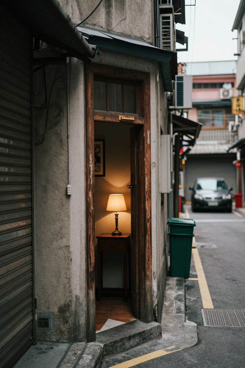 Overcast Midday Street Scene in Taipei Taiwan with Vintage Details in in Taipei, Taiwan