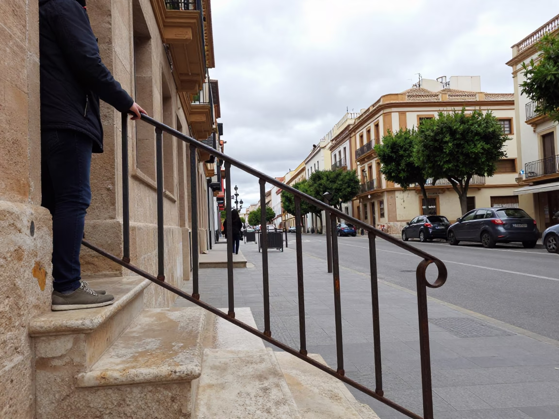 Overcast Midday Street Scene in Valencia Spain with Stair Rail in in Valencia, Spain