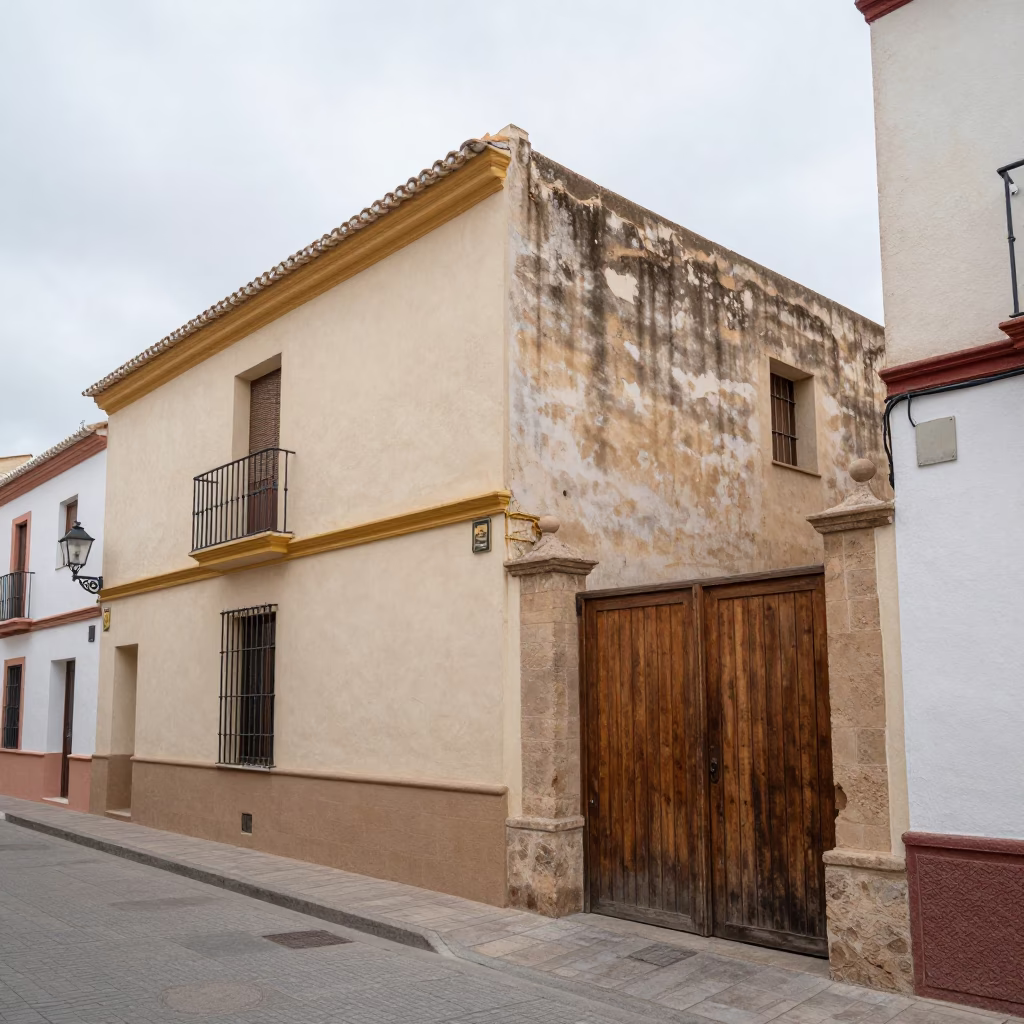 Overcast Valencia Street Scene with Weathered Facade and Local Details in in Valencia, Spain