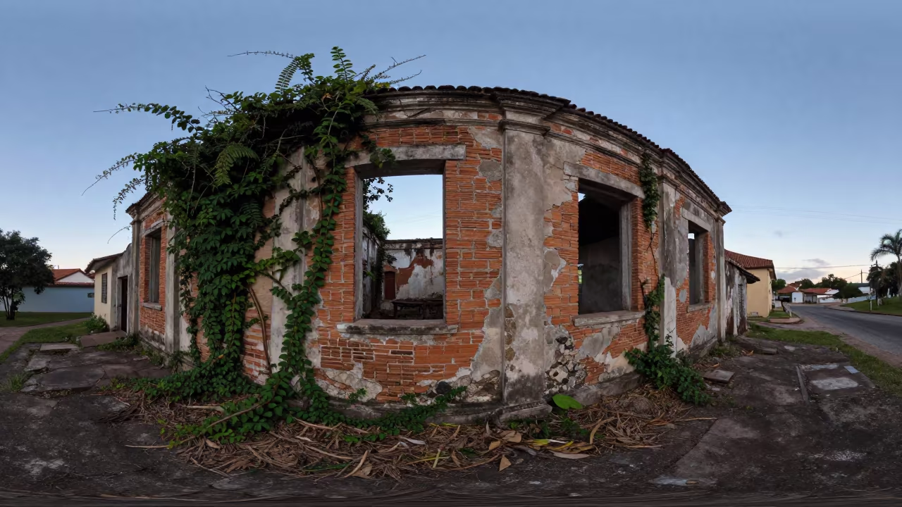 Overgrown Roofless Hammam Courthouse Ruin Pernambuco in inside a roofless hammam in Pernambuco