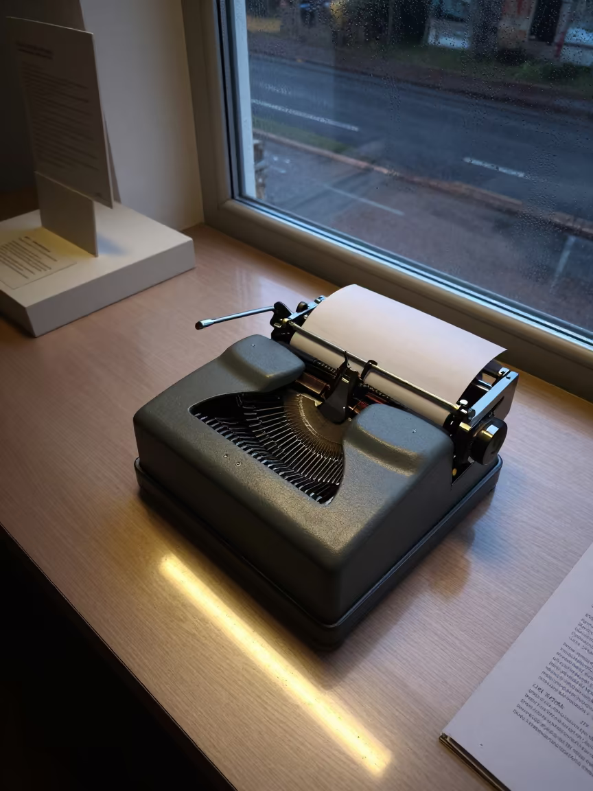 Overhead View Adding Machine Neon Light in on a museum plinth near Tartu
