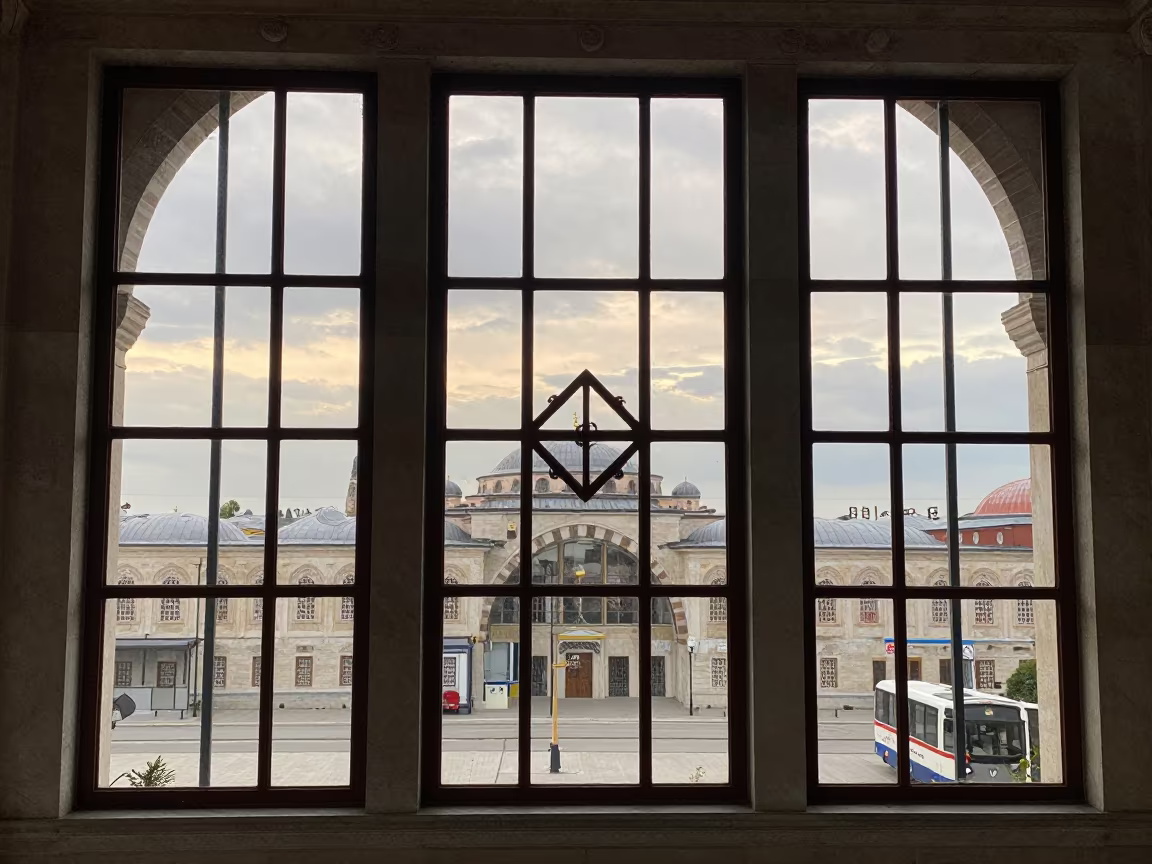 Overhead View of Train Terminal Window Grids in inside a restored train terminal in Kuşadası