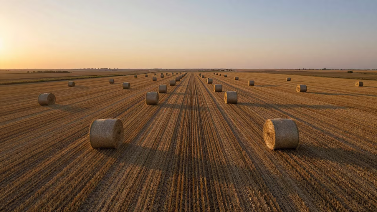 Overlook Hay Bales Sunset Adiyaman Field in across a harvested grain field in Adıyaman