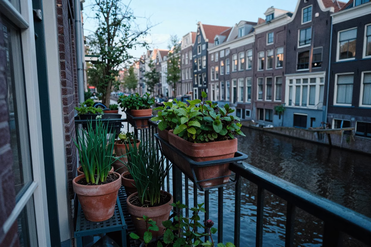 Overlooking Canal in Amsterdam in in Amsterdam, Netherlands
