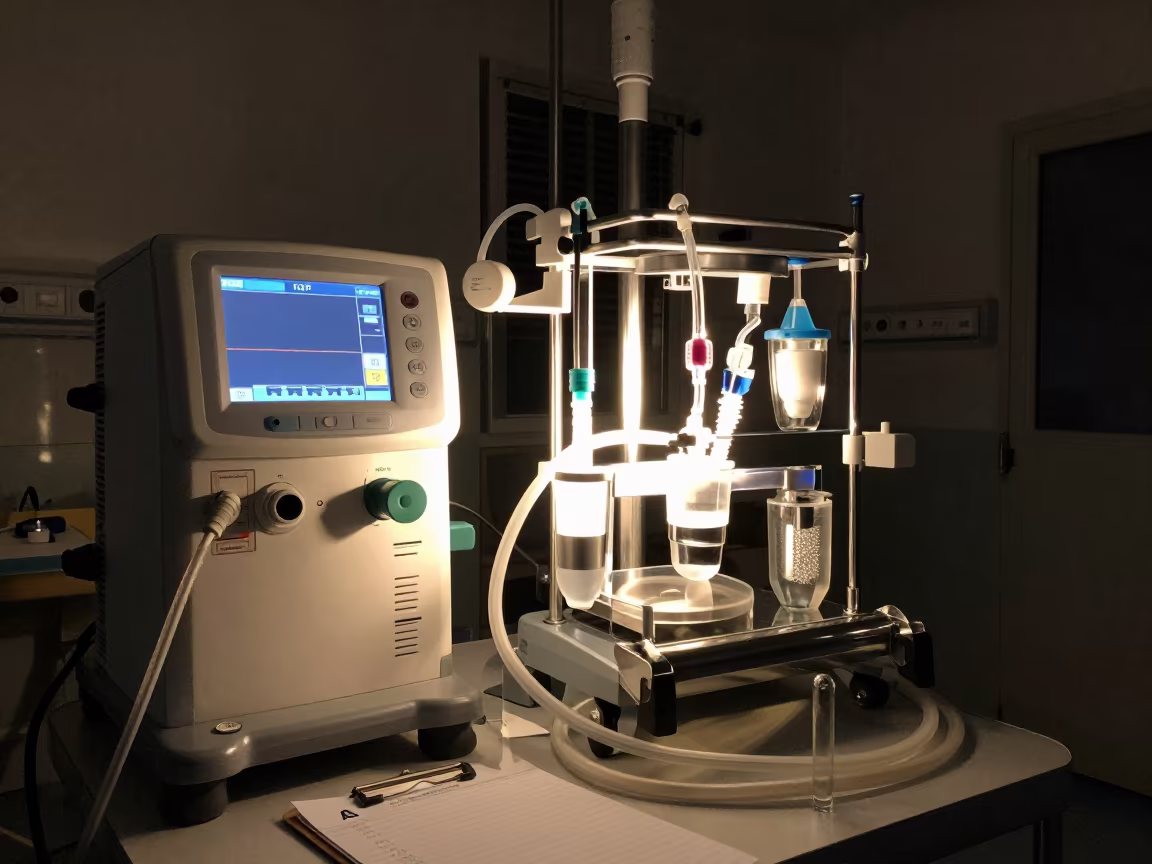 Overnight Anesthesia Machine Check in Wenzhou Hospital in in a surgical prep area in Wenzhou