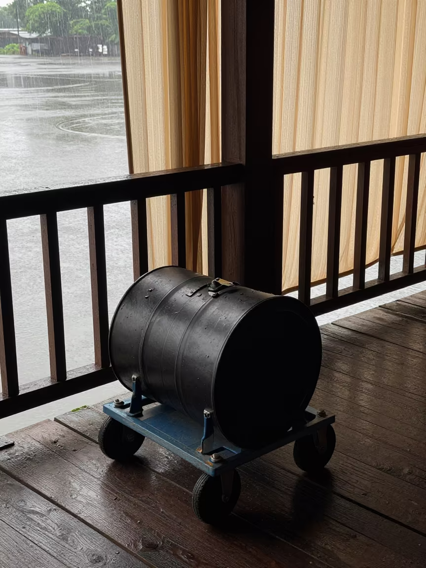 Overpack Drum Dolly on Aurangabad Pier Railing in on a pier railing near Aurangabad