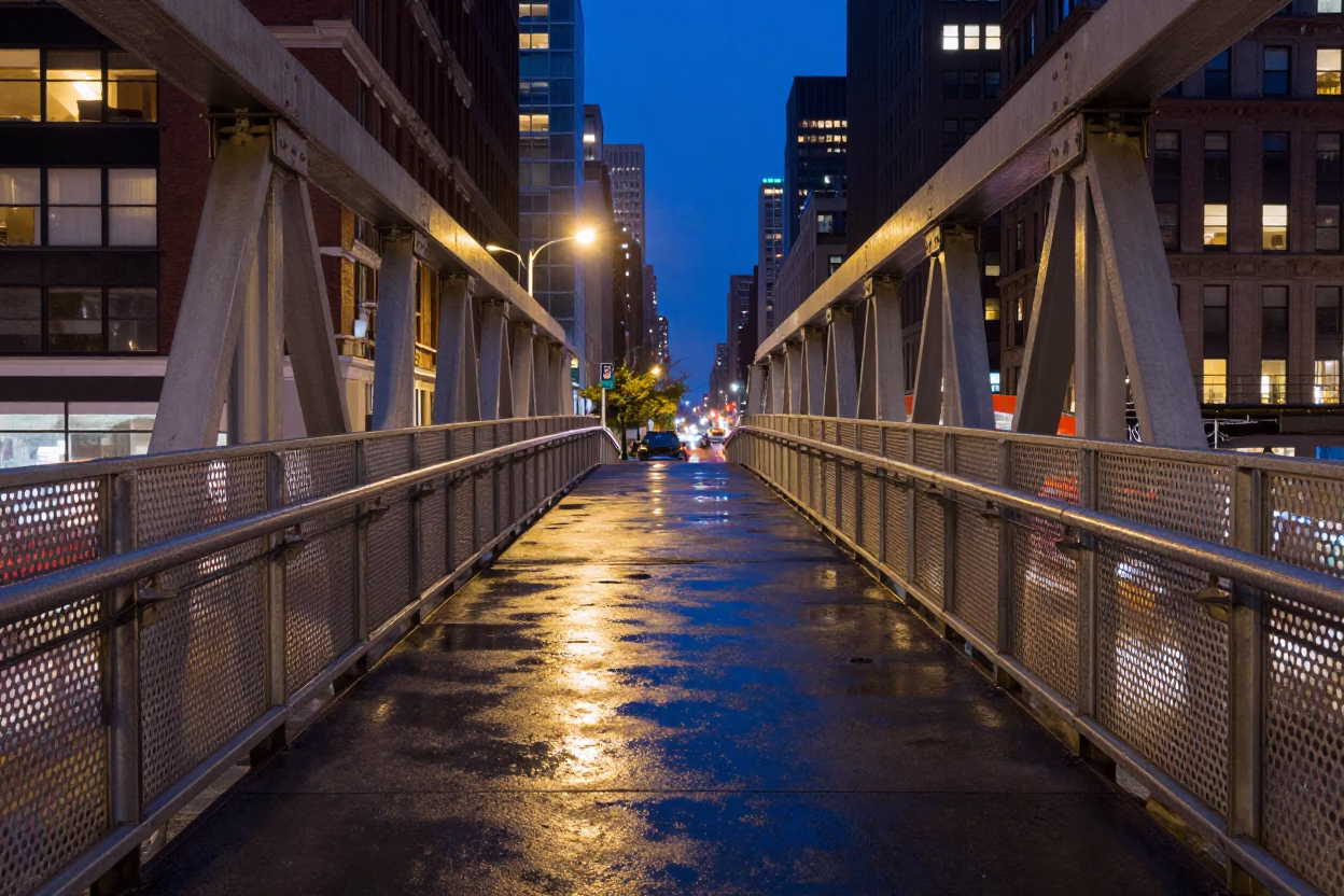 Overpass City in New York at Midnight Light in in New York, New York, United States