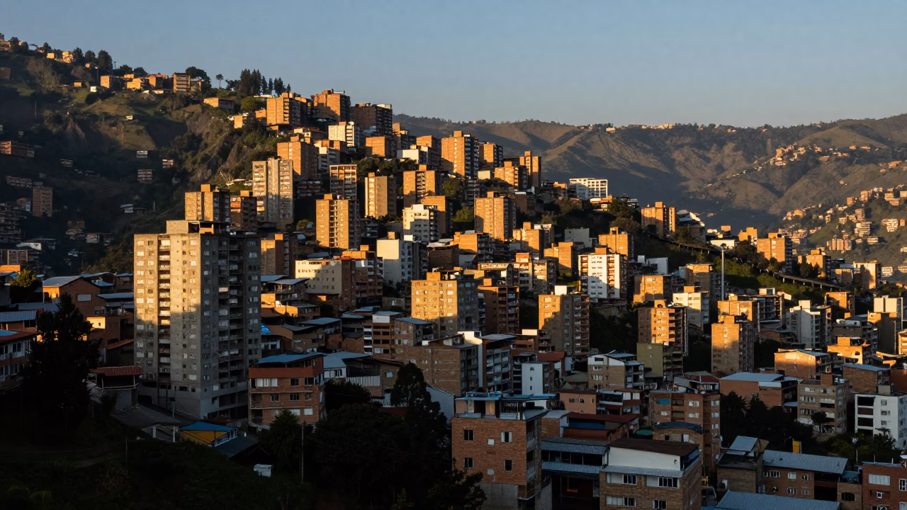 Overpass Interchange at As First Light Reaches The Scene in Medellin in in Medellin, Colombia