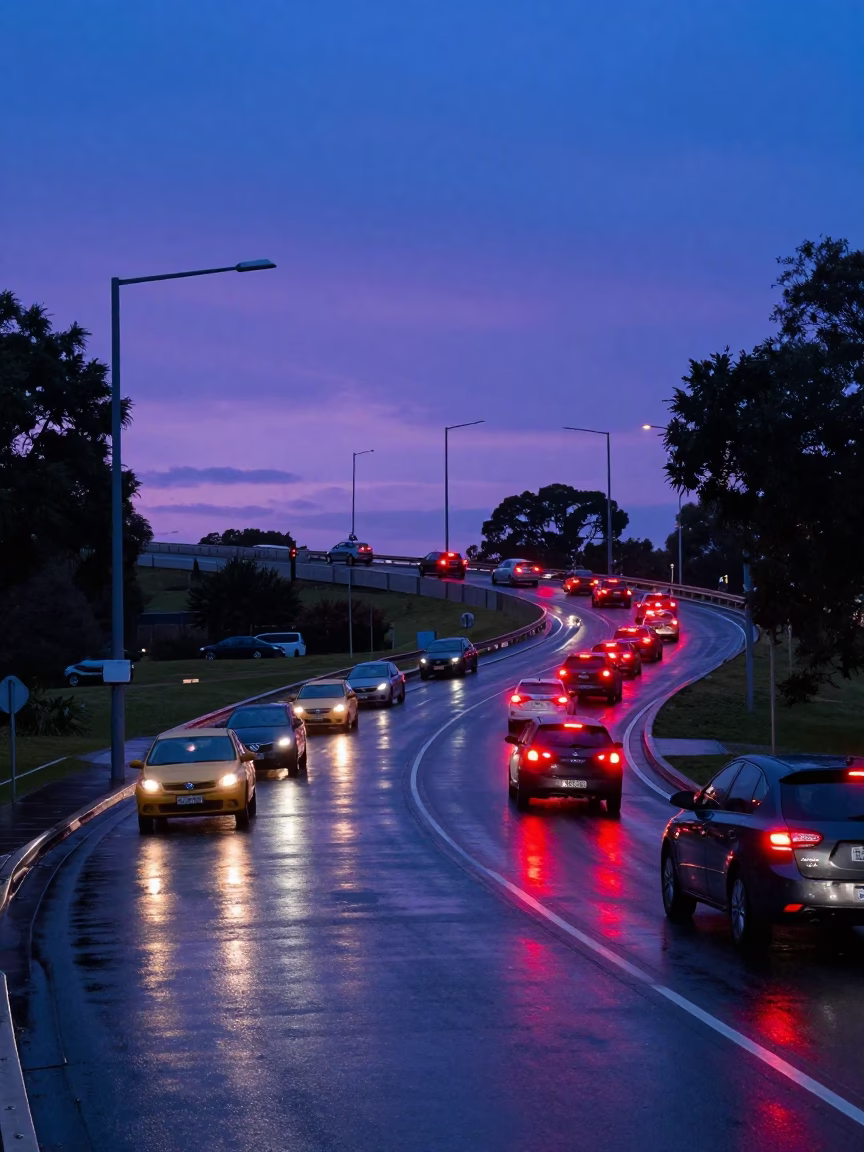 Overpass Interchange Glowing in Adelaide at Twilight in in Adelaide, South Australia, Australia