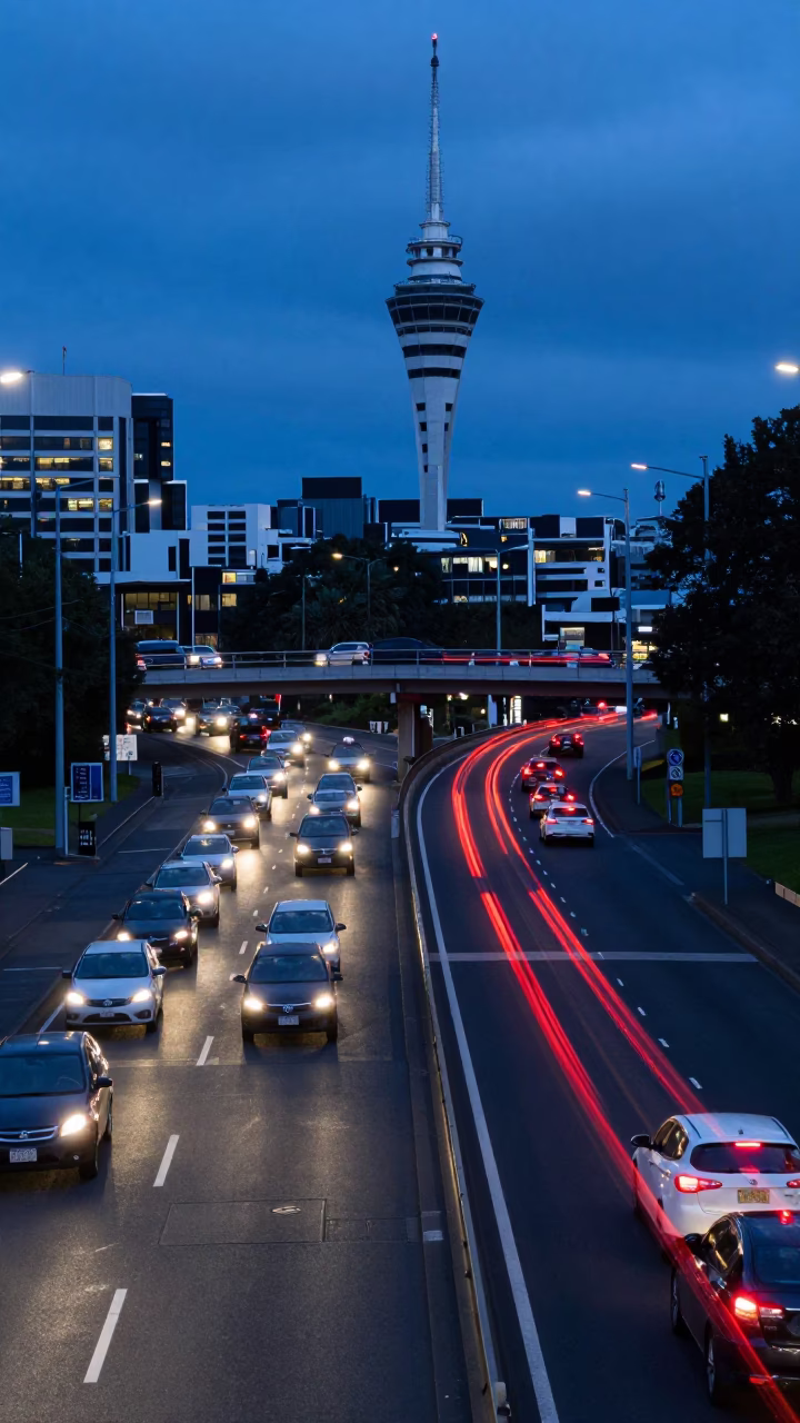 Overpass Interchange in Auckland at The Last Blue Light Of Evening in in Auckland, New Zealand