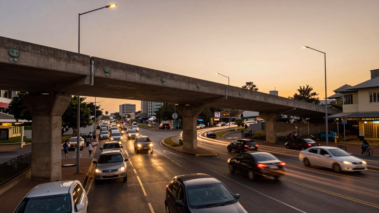 Overpass Interchange in Durban at Honeyed Evening Light in in Durban, South Africa