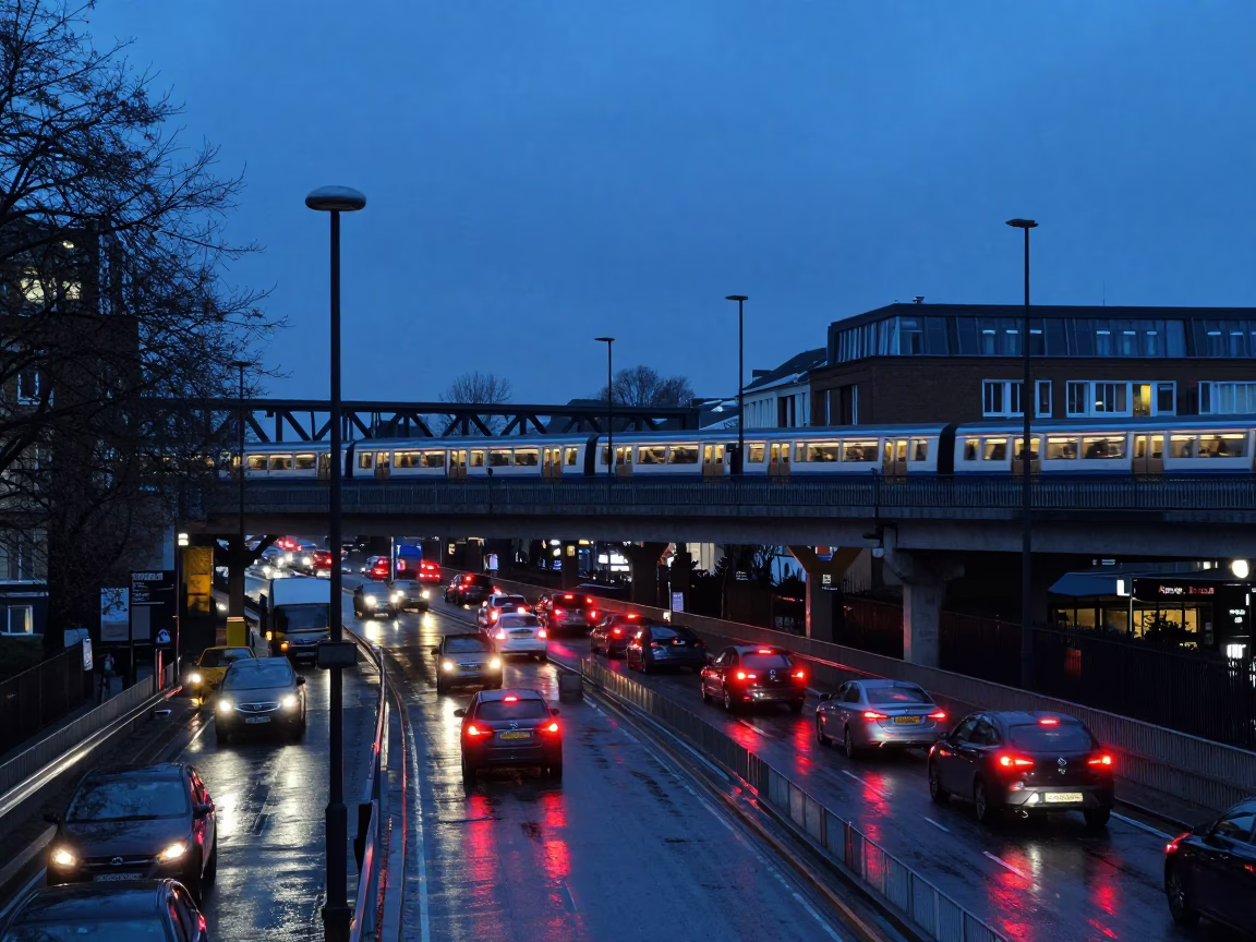 Overpass Interchange in London at Twilight in in London, United Kingdom