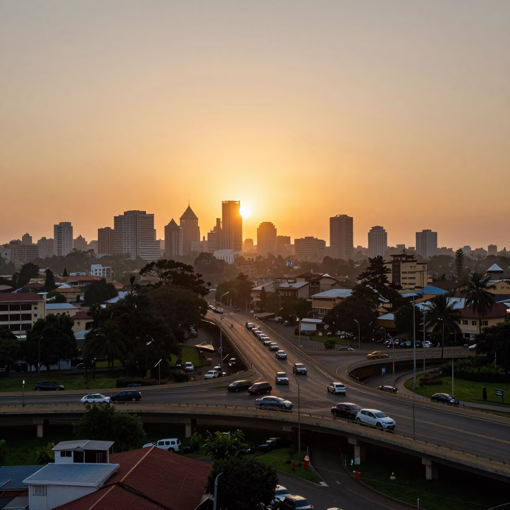 Overpass Interchange in Nairobi at As The Sun Drops Toward The Horizon in in Nairobi, Kenya