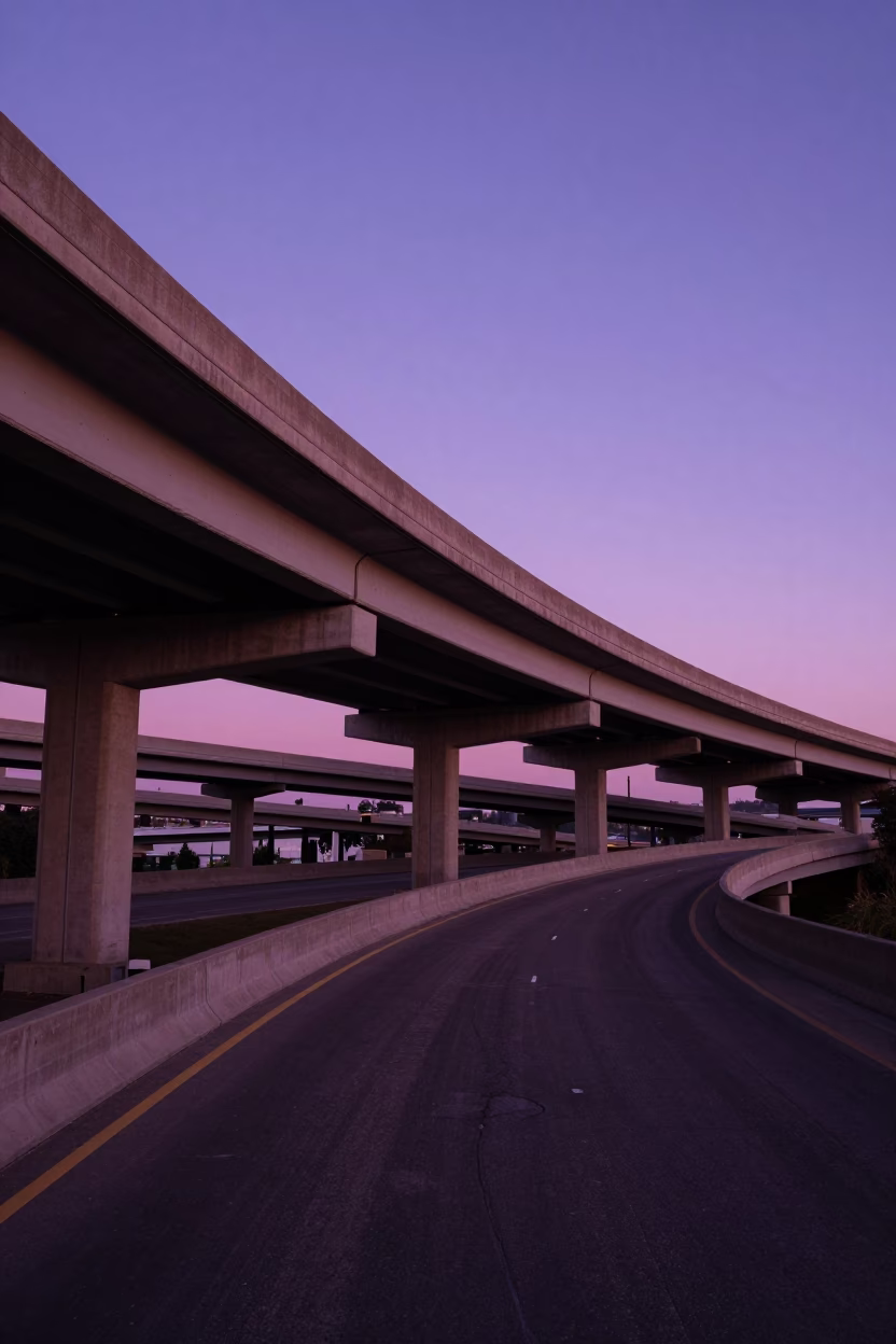 Overpass Interchange Ramp Slicing Across Violet Evening Sky in Portland in in Portland, Oregon, United States
