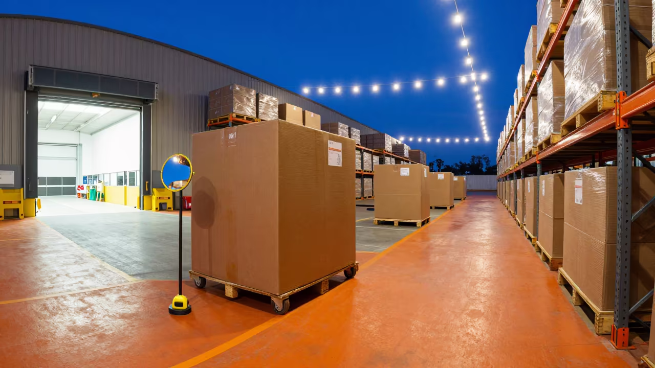 Oversize Parcel Lane in Wollongong Warehouse in along inventory racks under cool warehouse light in Wollongong