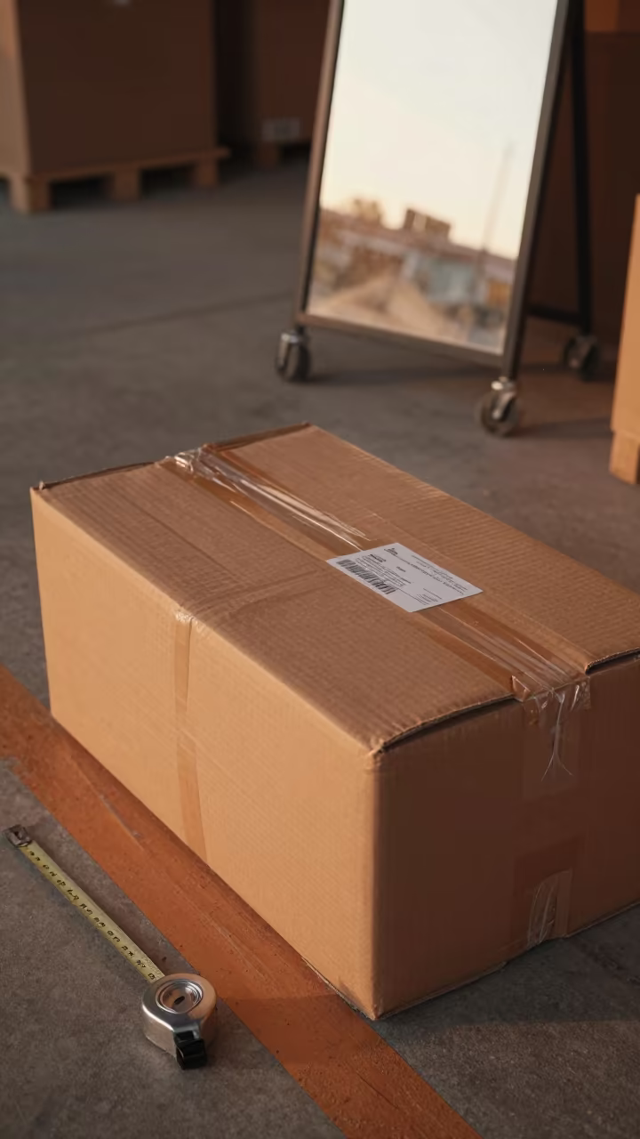 Oversized Parcel Lane with Orange Paint and Mirror in inside a fulfillment packing zone near Kabul