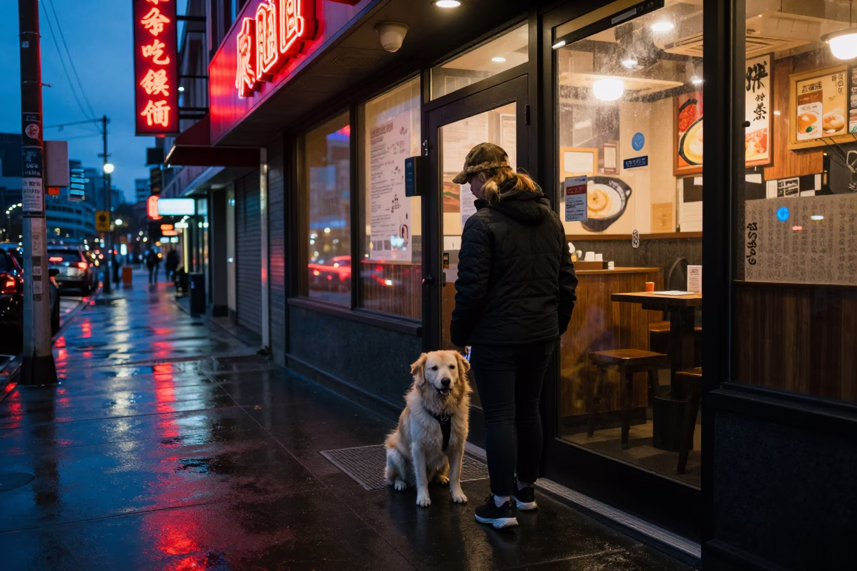 Owner after dark in Vancouver in in Vancouver, British Columbia, Canada