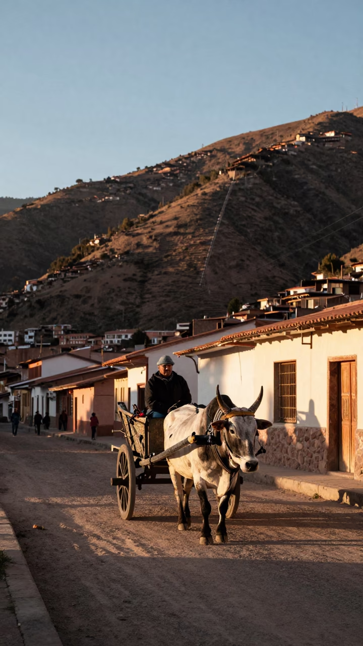 Ox Cart at The Late Afternoon Light in La Paz in in La Paz, Bolivia