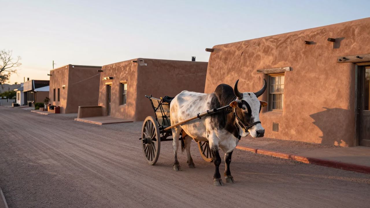 Ox Cart in Santa Fe at The Early Morning Light in in Santa Fe, New Mexico, United States