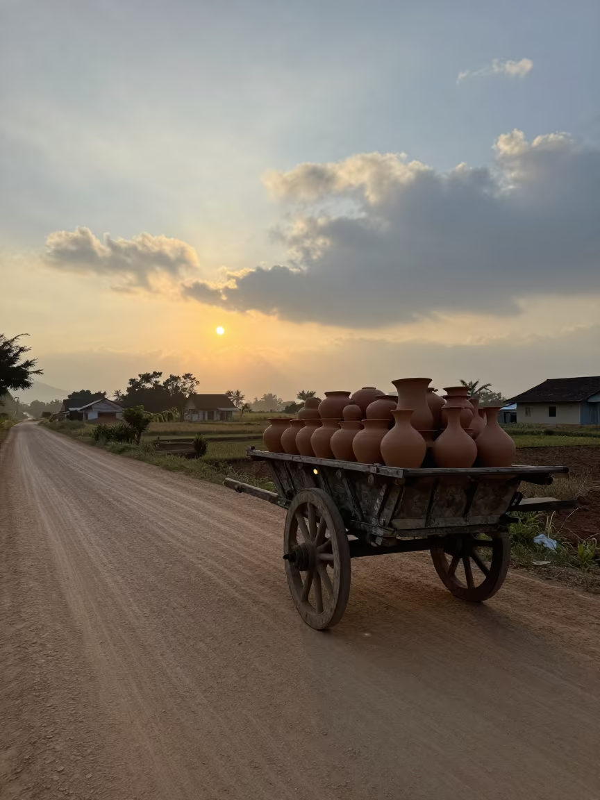Ox Cart Carrying Pottery at Dawn Near Cua in near Cúa