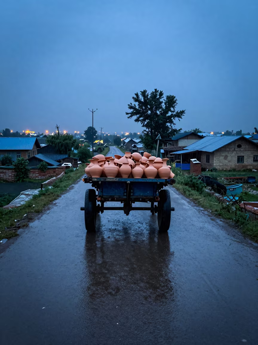 Ox Cart Pottery Kashmir Monsoon Twilight in in Kashmir