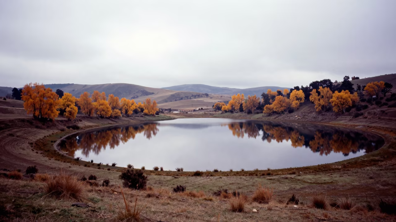 Oxbow Lake Autumn Morning in Cusco Valley in across a floodplain after rain near San Cristobal, Cusco