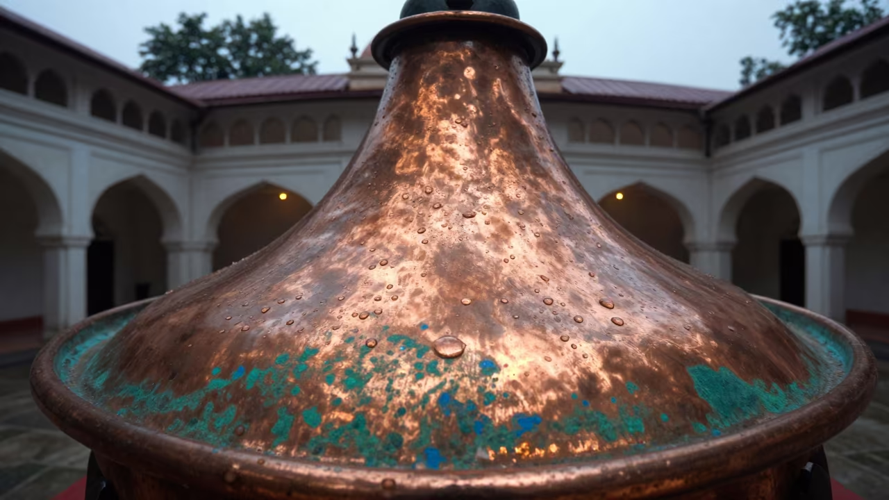 Oxidized Copper Rain Study in Jammu Atrium in inside a vaulted atrium in Jammu