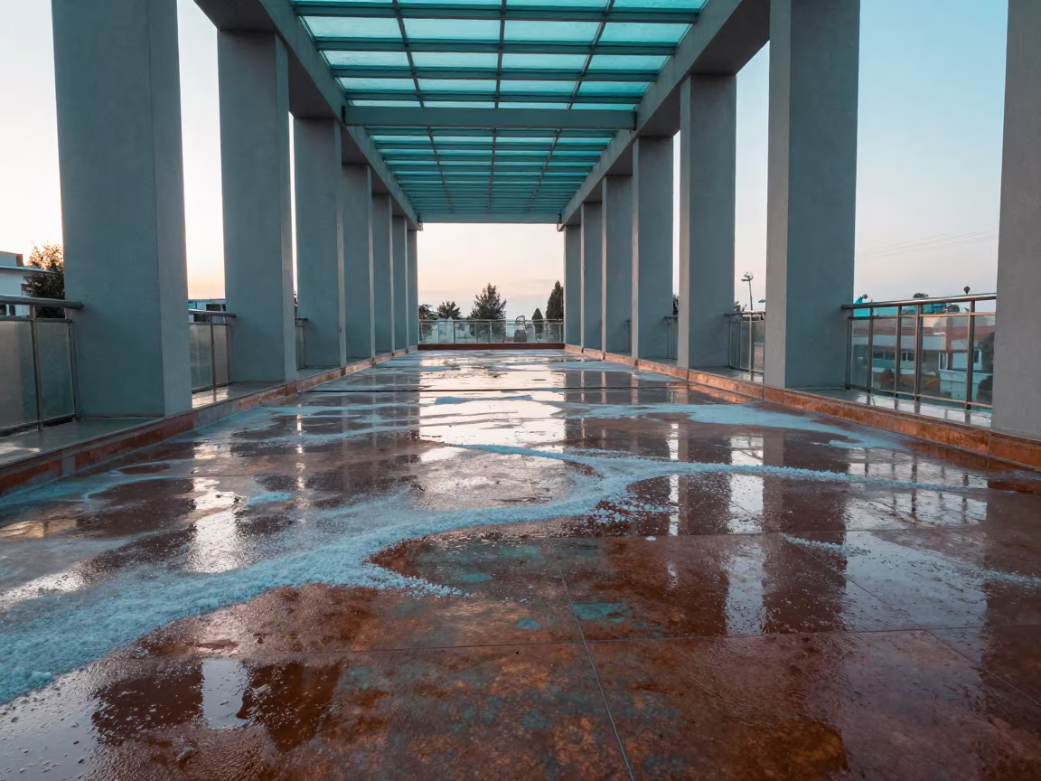 Oxidized Copper and Rainwater in Konya Skylight in inside a skylit passageway in Konya