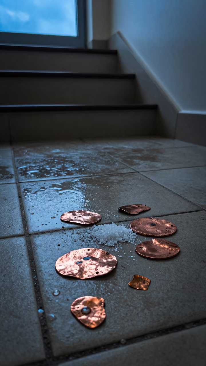 Oxidized Copper Salt Rainwater Hall Twilight in inside a tiled stair hall in Hohhot