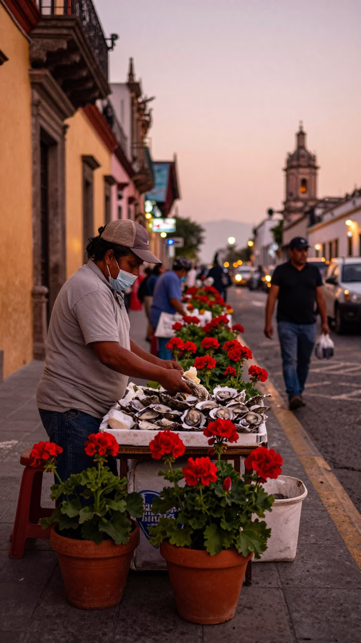 Oysters in Mexico City at Copper-toned Light Before Dusk in in Mexico City, Mexico