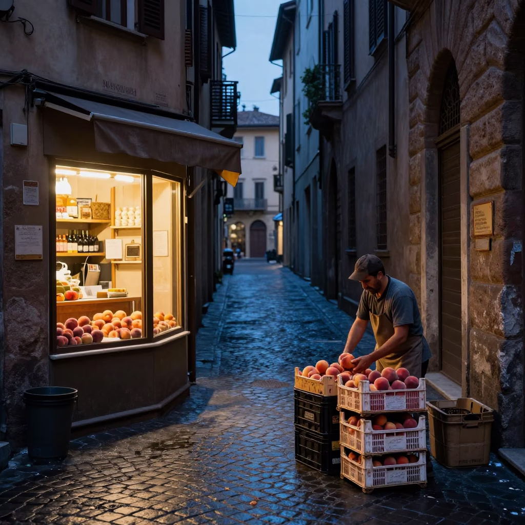 Packing Peaches in Bologna in in Bologna, Italy