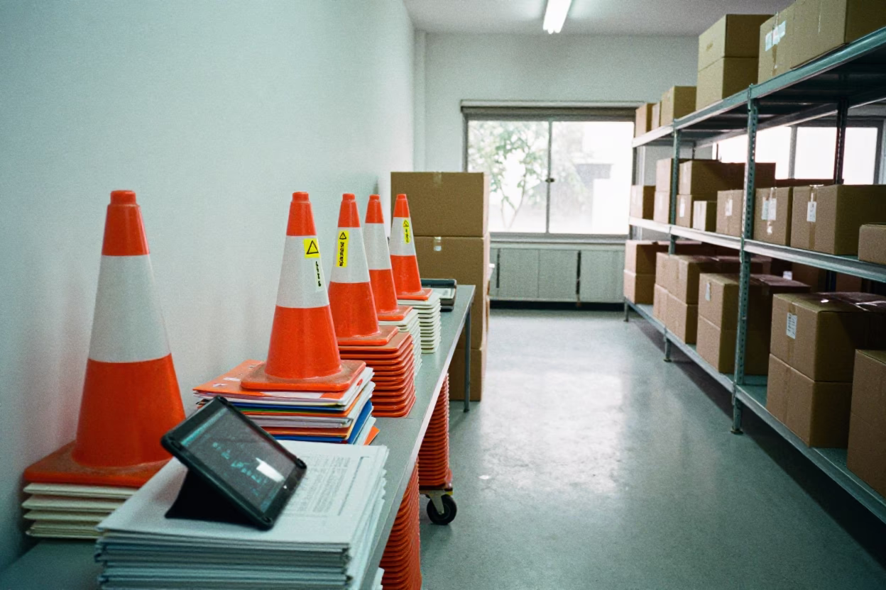 Packing Station Cone Stack Bangalore Warehouse in at a fulfillment packing station in Bangalore