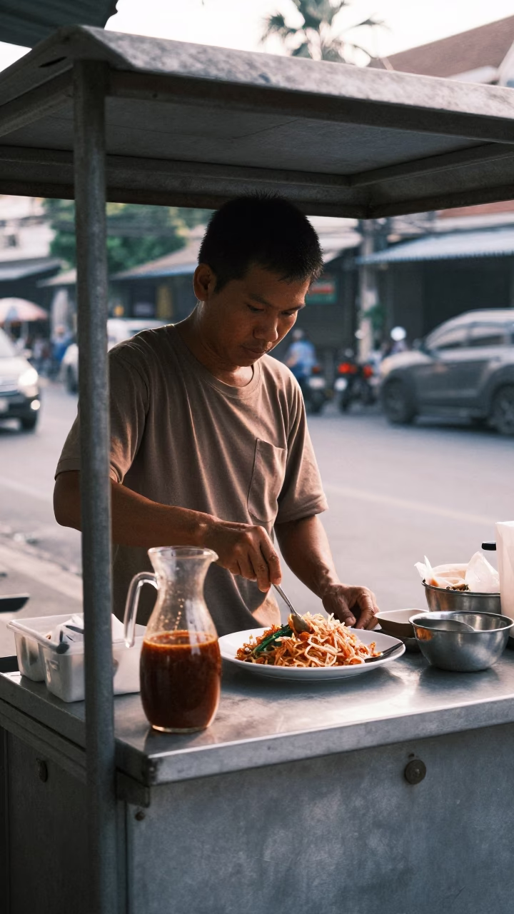 Pad Thai in Bangkok at The Early Morning Light in in Bangkok, Thailand