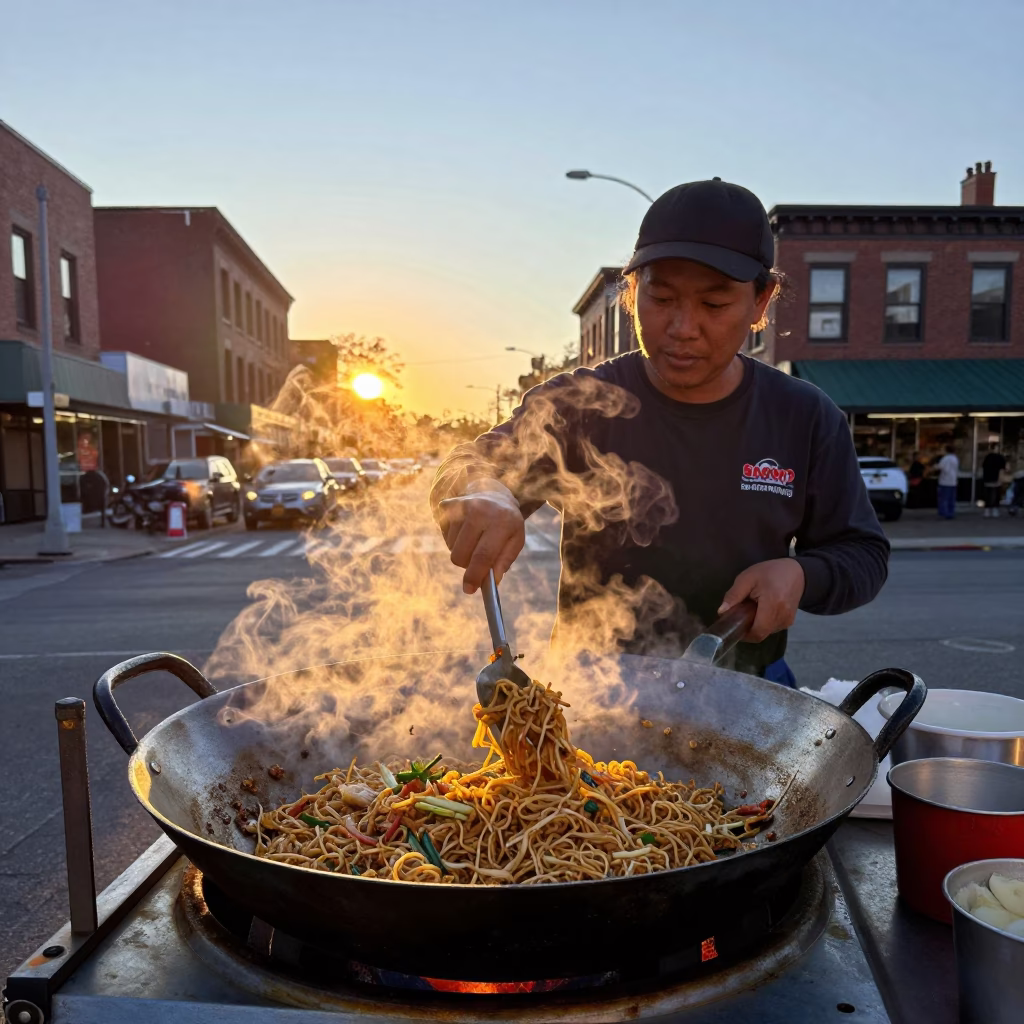 Pad Thai in Boston at Golden Hour in in Boston, Massachusetts, United States