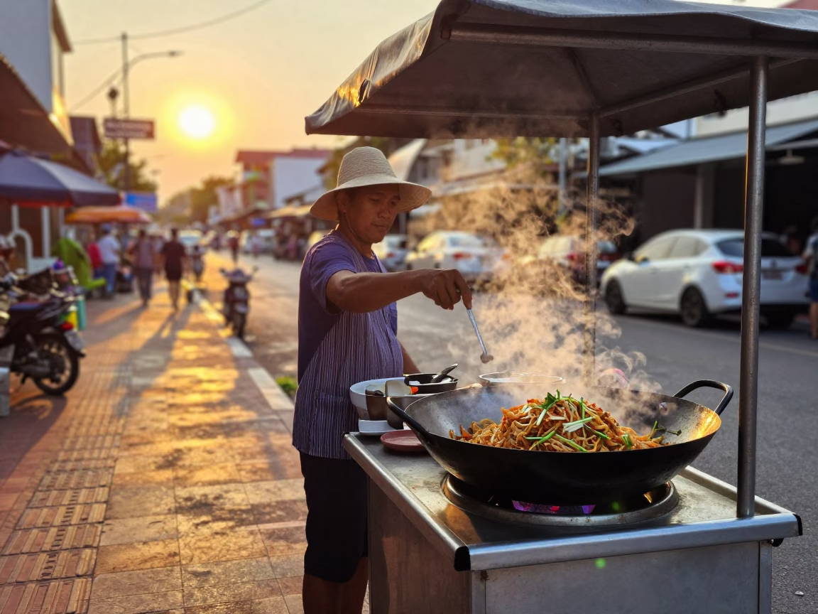 Pad Thai in Phuket at Golden Hour in in Phuket, Thailand