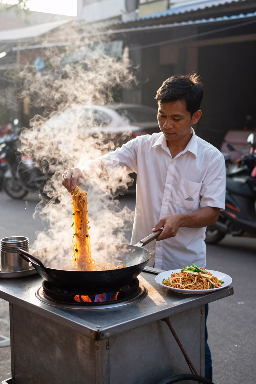 Pad Thai just after sunrise in Hanoi in in Hanoi, Vietnam