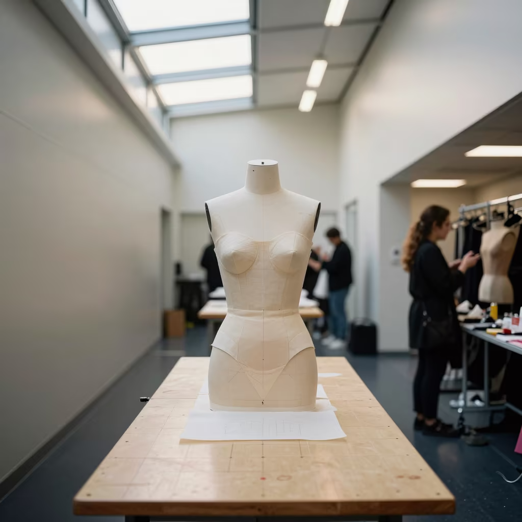 Padded Bodice on Marked Table in Brisbane Corridor in in a backstage changing corridor in Brisbane