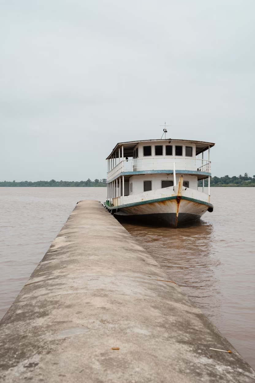 Paddlewheel Steamboat on Pará Causeway in on a wind-open causeway in Pará