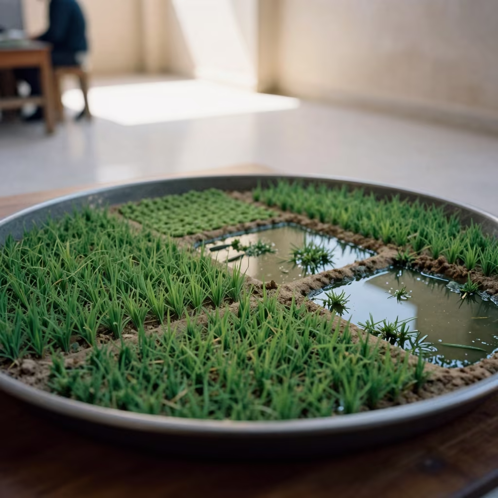 Paddy and Fish Patchwork Tea House Tray in on a tea house tray in Baqubah