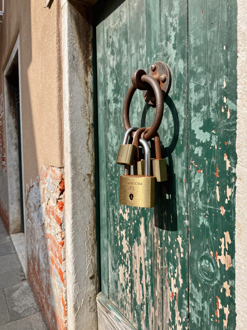 Padlocks in Venice at Flat Noon Light in in Venice, Italy
