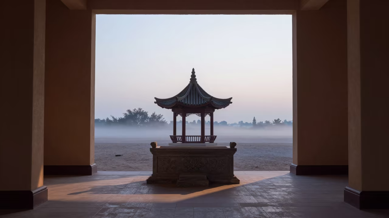 Pagoda Altar Morning Mist Indoor Gusau in at the foot of a stone altar in Gusau