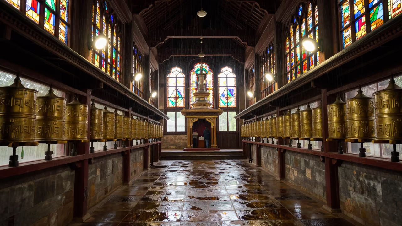 Pagoda Floodlit Monsoon Prayer Corridor Nakuru in beside a prayer wheel corridor in Nakuru